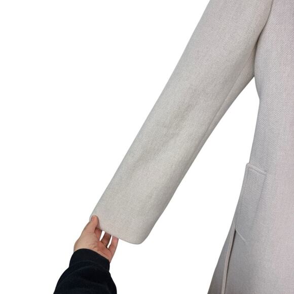 Zara Manteco Wool Blend Open Front Belted Long Coat Minimalist Chic Beige Sz XS - Picture 4 of 10